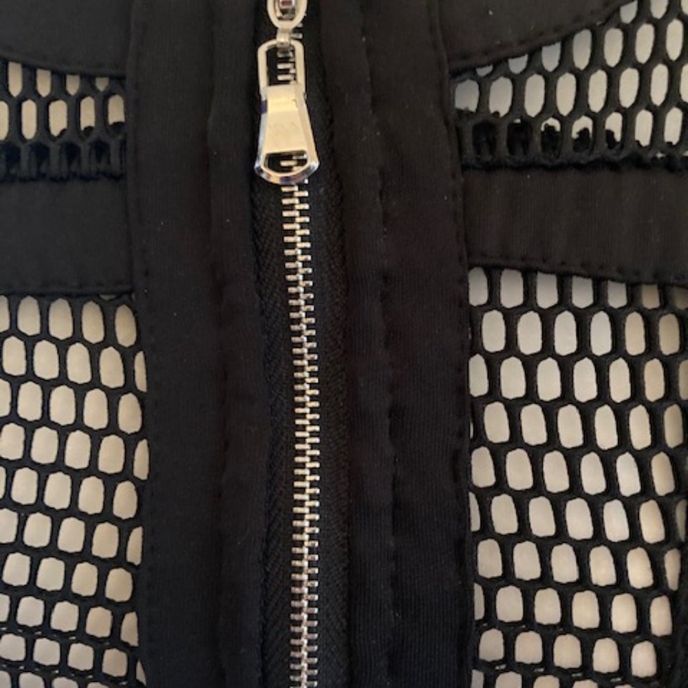 Black Mesh Zip-Front Peplum Jacket - Picture 7 of 8